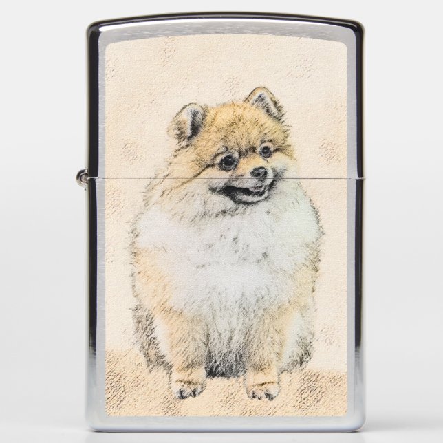 Pomeranian (Orange) Painting - Original Dog Art Zippo Lighter (Front)