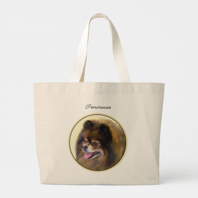 Pomeranian Painting Orange Sable Original Dog Art Large Tote Bag (Back)