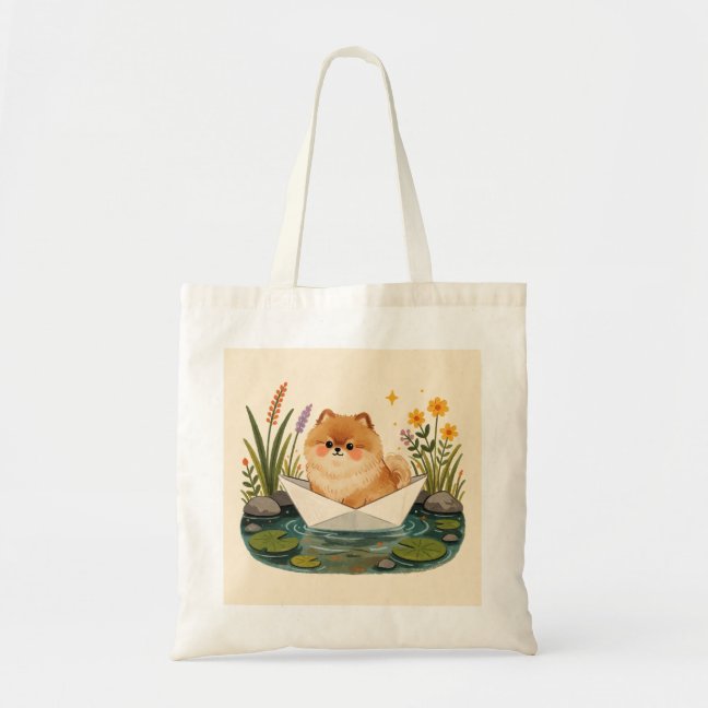 Pomeranian Paper Boat Pond Tote Bag