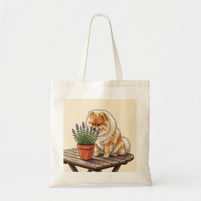 Pomeranian Patio Herb Sniff Tote Bag