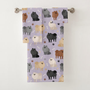Pomeranian Paw-prints and Dog Bones Bath Towel Set