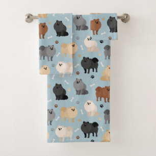 Pomeranian Paw-prints and Dog Bones Bath Towel Set