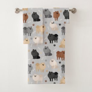Pomeranian Paw-prints and Dog Bones Bath Towel Set
