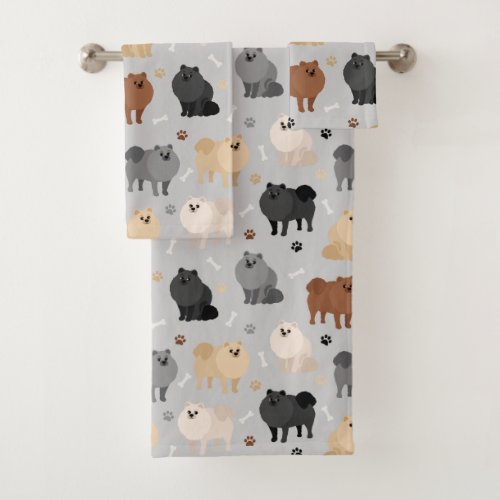 Pomeranian Paw_prints and Dog Bones Bath Towel Set