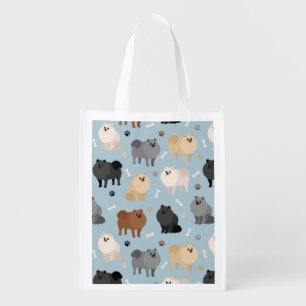 Pomeranian Paw-prints and Dog Bones Grocery Bag