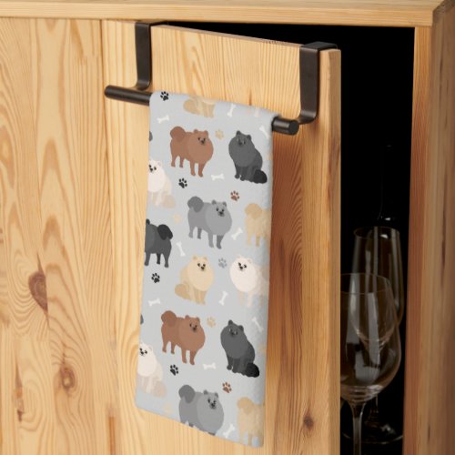 Pomeranian Paw_prints and Dog Bones Kitchen Towel