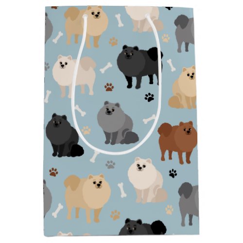 Pomeranian Paw_prints and Dog Bones Medium Gift Bag