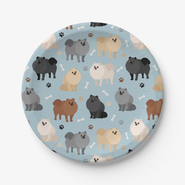Pomeranian Paw-prints and Dog Bones Paper Plates (Front)