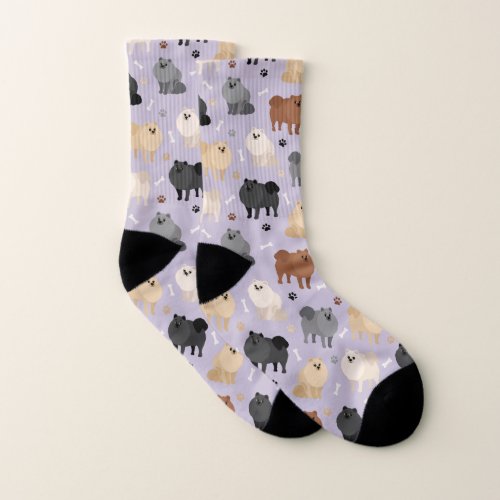 Pomeranian Paw_prints and Dog Bones Socks