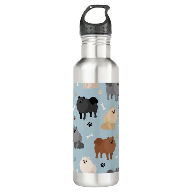 Pomeranian Paw-prints and Dog Bones Stainless Steel Water Bottle (Front)