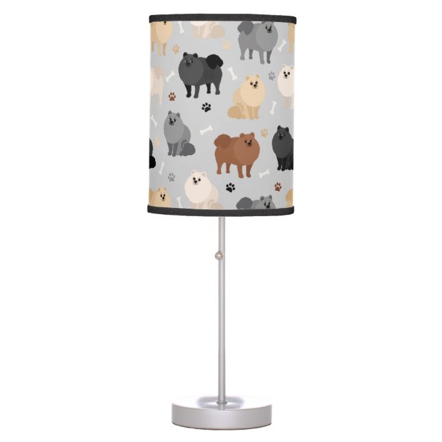 Pomeranian Paw-prints and Dog Bones Table Lamp (Front)