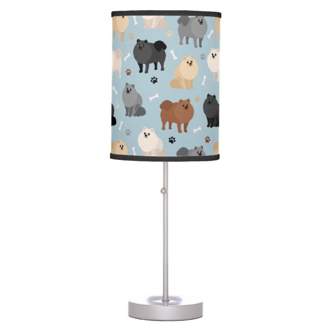 Pomeranian Paw-prints and Dog Bones Table Lamp (Front)