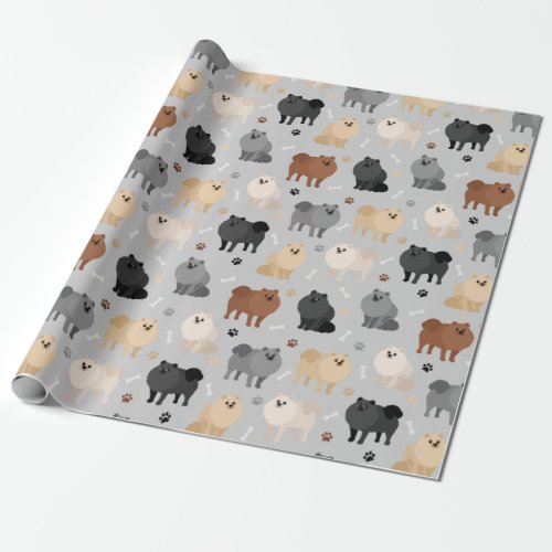 Pomeranian Paw_prints and Dog Bones Wrapping Paper