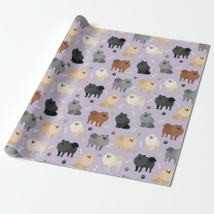 Pomeranian Paw-prints and Dog Bones Wrapping Paper