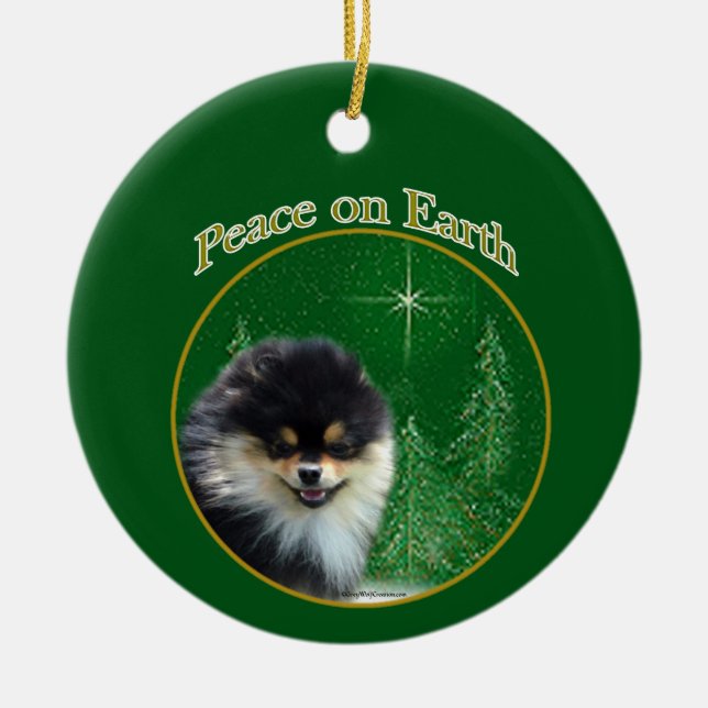 Pomeranian Peace Ceramic Ornament (Front)