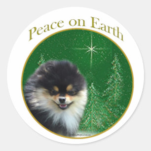 Pomeranian Peace Classic Round Sticker