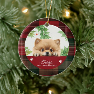 Pomeranian Personalized First Christmas Ceramic Ornament