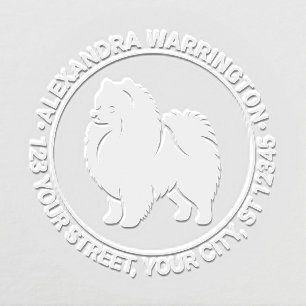 Pomeranian Pom Dog Standing Silh Name Ret Address Embosser