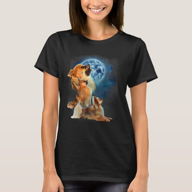 Pomeranian   Pomeranian Howling at the Moon T-Shirt (Front)