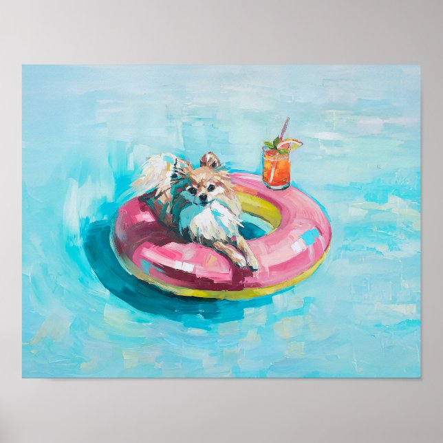 Pomeranian Pool Float Art Print: Summer Dog  Poster (Front)