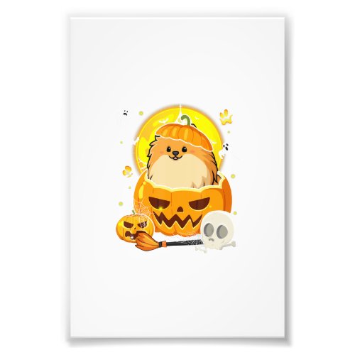 Pomeranian Pumpkin Funny Pomeranian Dog Halloween Photo Print