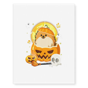 Pomeranian Pumpkin Funny Pomeranian Dog Halloween Temporary Tattoos