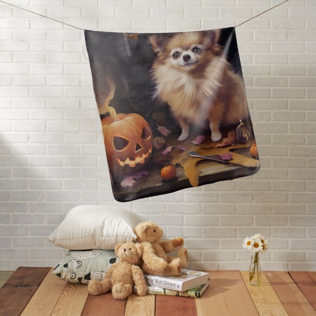 Pomeranian Pumpkins Halloween Scary  Baby Blanket (In Situ)