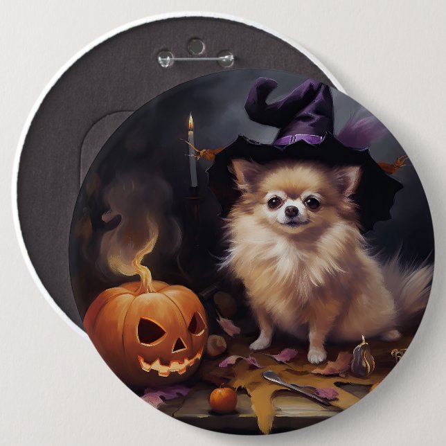 Pomeranian Pumpkins Halloween Scary  Button (Front & Back)