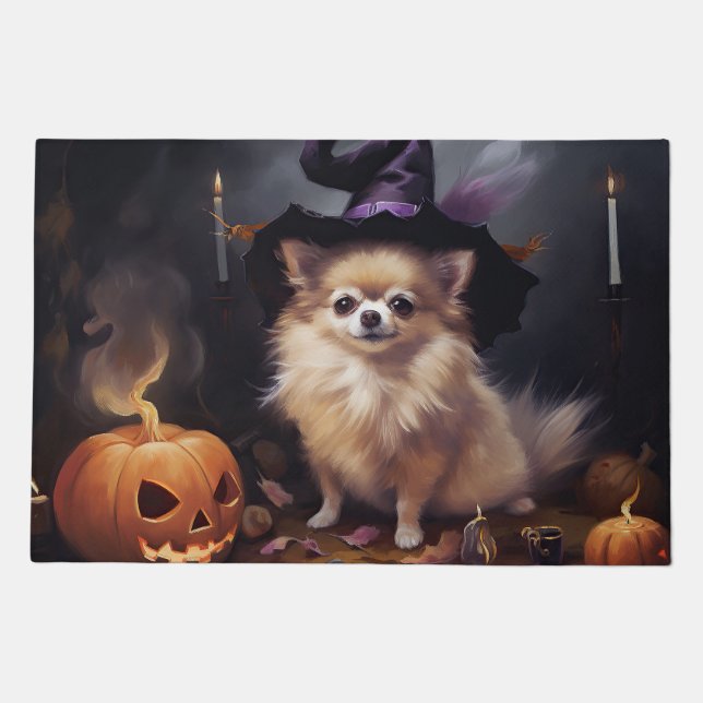 Pomeranian Pumpkins Halloween Scary  Doormat (Front)