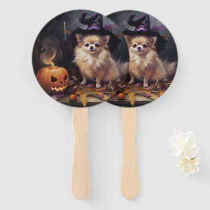 Pomeranian Pumpkins Halloween Scary Hand Fan