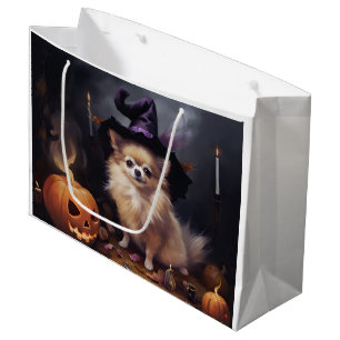 Pomeranian Pumpkins Halloween Scary  Large Gift Bag