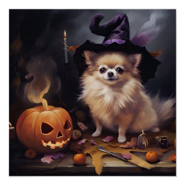 Pomeranian Pumpkins Halloween Scary  Poster (Front)