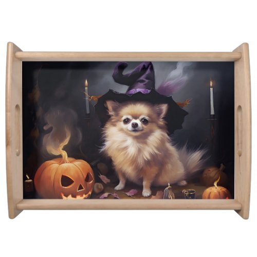 Pomeranian Pumpkins Halloween Scary  Serving Tray