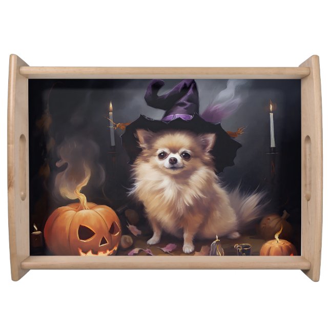 Pomeranian Pumpkins Halloween Scary  Serving Tray (Front)