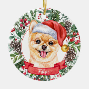 Pomeranian Pup Custom Dog Santa Christmas Ornament