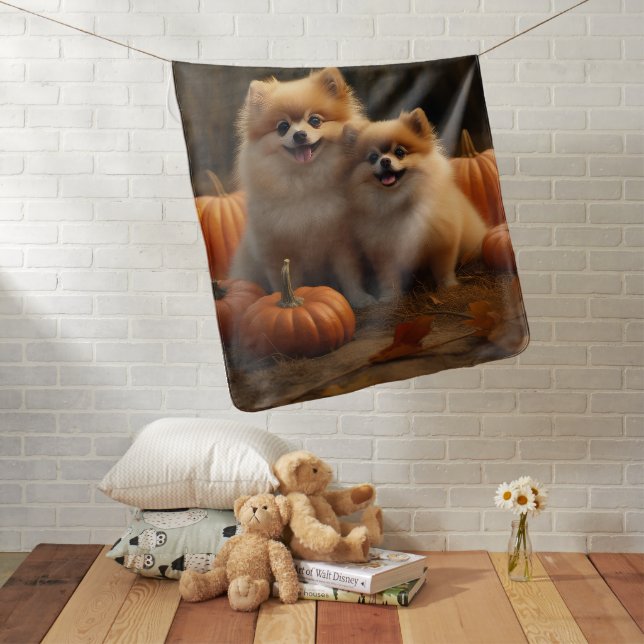 Pomeranian Puppy Autumn Delight Pumpkin Baby Blanket (In Situ)