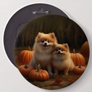 Pomeranian Puppy Autumn Delight Pumpkin Button