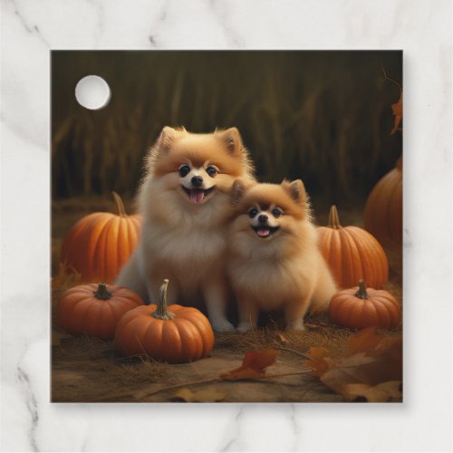 Pomeranian Puppy Autumn Delight Pumpkin Favor Tags