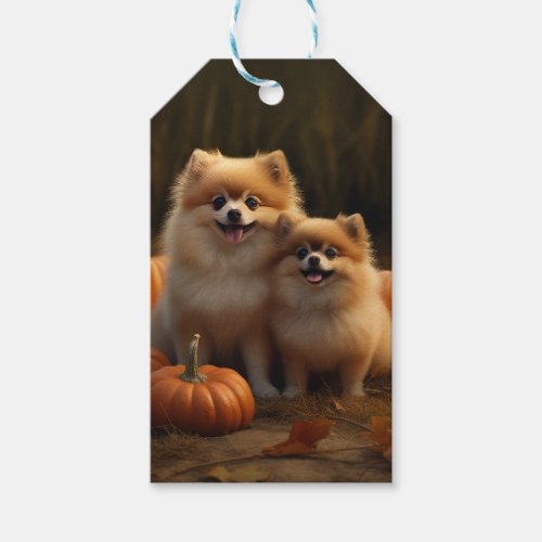 Pomeranian Puppy Autumn Delight Pumpkin Gift Tags