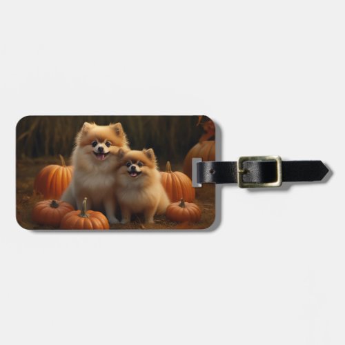 Pomeranian Puppy Autumn Delight Pumpkin Luggage Tag