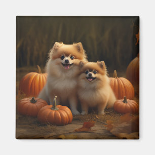 Pomeranian Puppy Autumn Delight Pumpkin Magnet