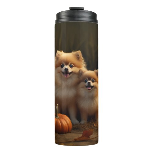 Pomeranian Puppy Autumn Delight Pumpkin Thermal Tumbler