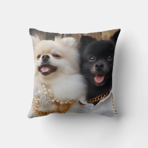 Pomeranian puppy couple wedding pillow