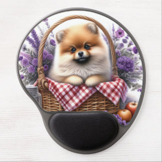 Pomeranian Puppy Dog Watercolor Wildflower Picnic Gel Mouse Pad