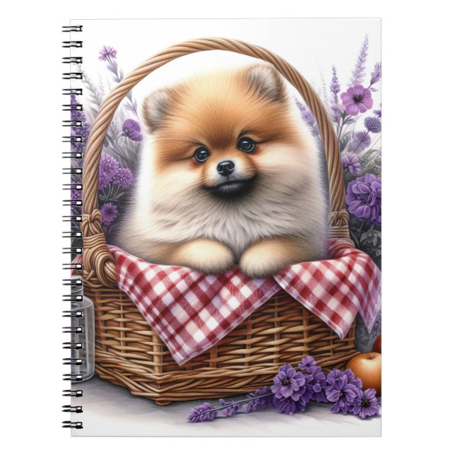Pomeranian Puppy Dog Watercolor Wildflower Picnic Notebook (Front)