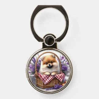 Pomeranian Puppy Dog Watercolor Wildflower Picnic Phone Ring Stand