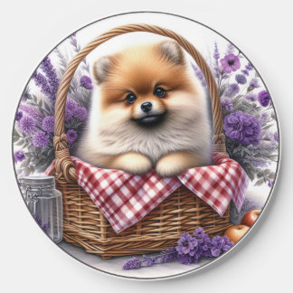 Pomeranian Puppy Dog Watercolor Wildflower Picnic Wireless Charger