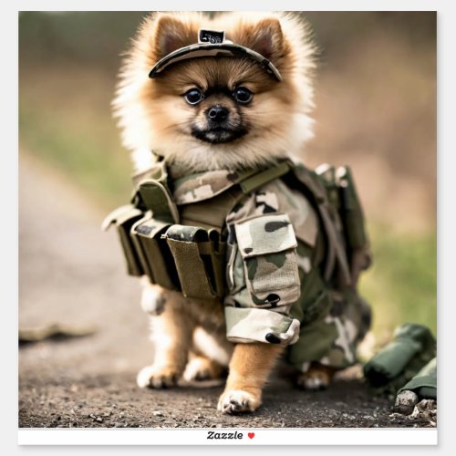 Pomeranian Puppy Ready for Duty Sticker