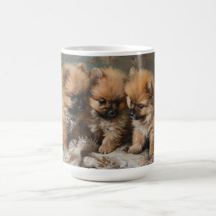 Pomeranian Puppy Trio Vintage Coffee Mug