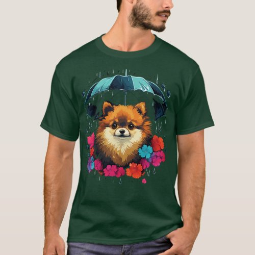Pomeranian Rainy Day With Umbrella T_Shirt